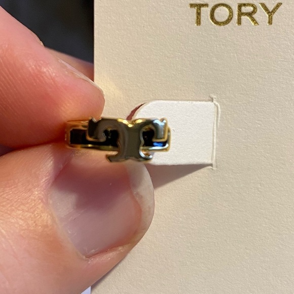 Tory Burch small serif T black enamel huggie hoops - Picture 10 of 10